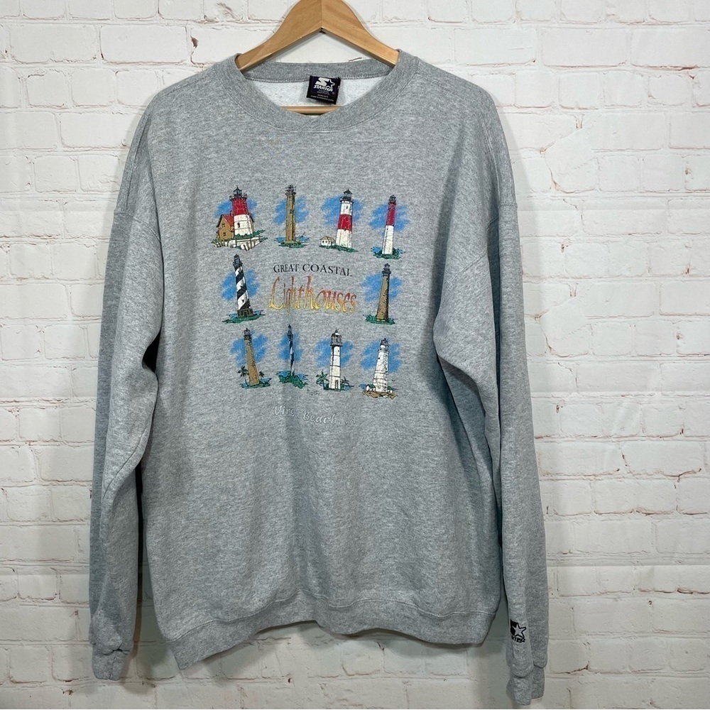 Vintage Starter Sweatshirt Mens XL Gray Virginia Beach Virginia Made In USA